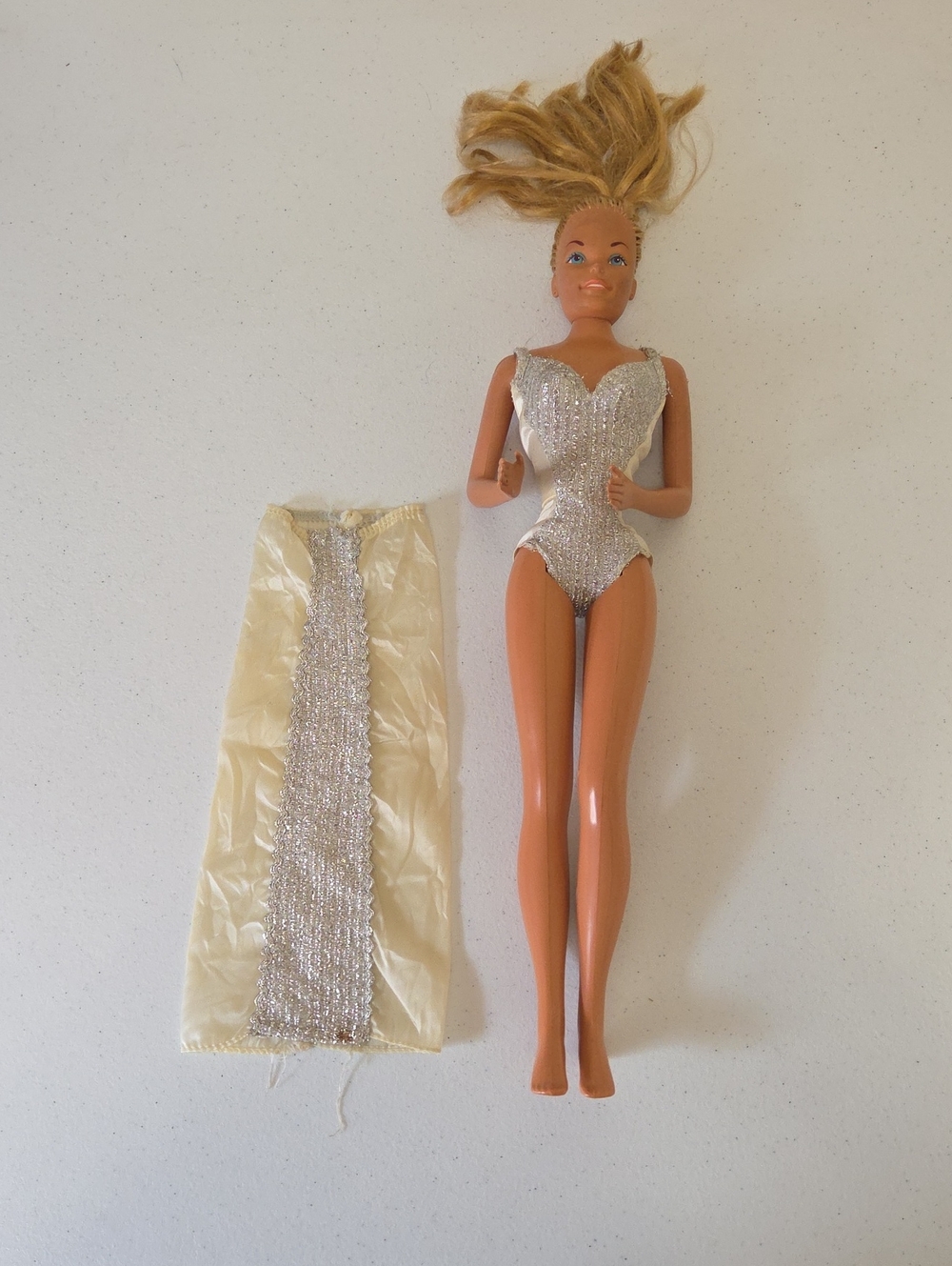 Mattel Supersize 18 Inch Barbie Silver Sequin Swimsuit with Cream Skirt